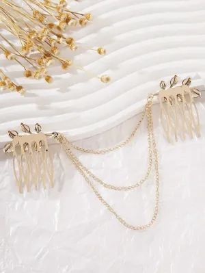 Triple Chained Hair Comb, Gold Leaf Hair Comb Hairpiece, Dancer Chained Hair Vine , Exotic Princess Hair Chain Headpiece