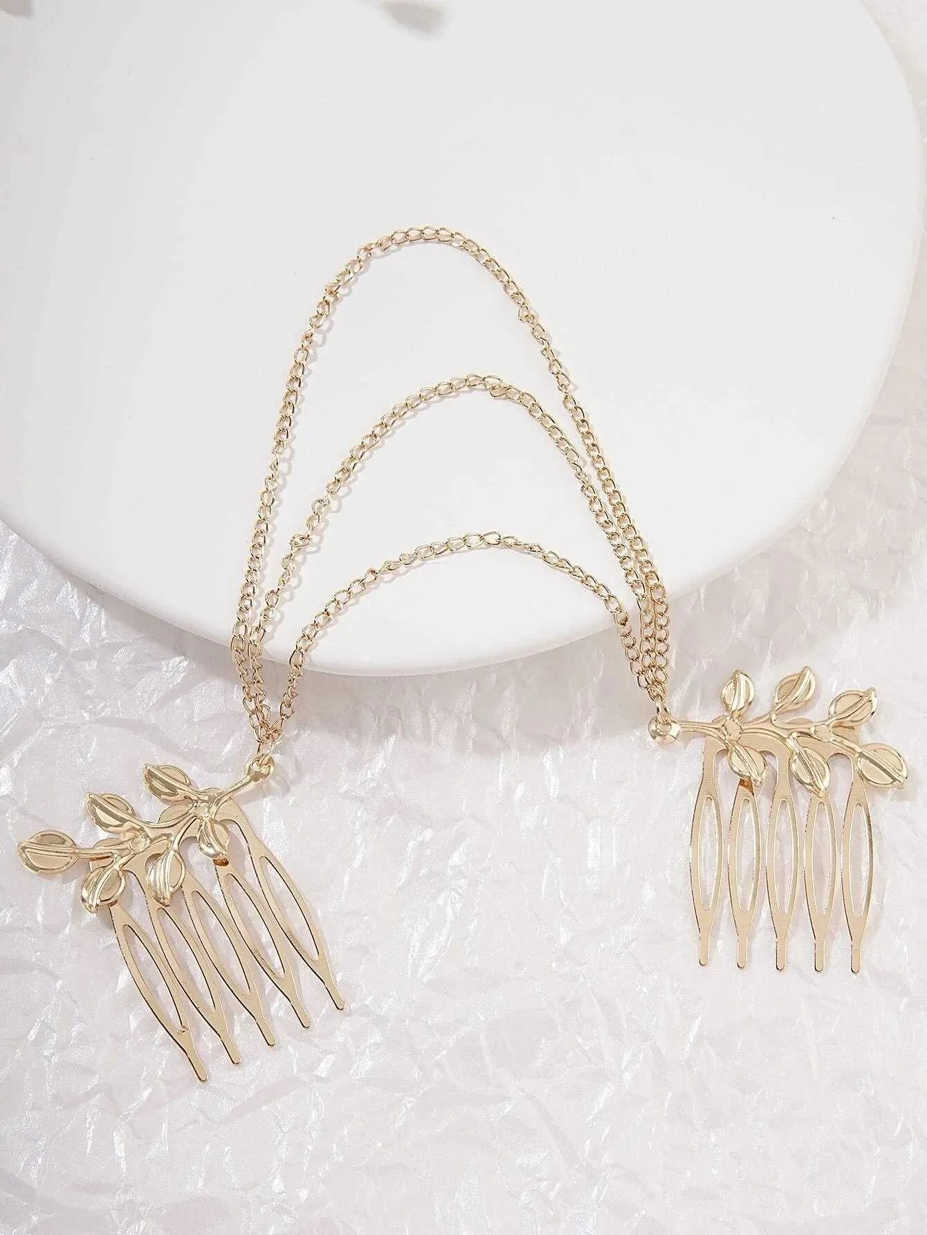 Triple Chained Hair Comb, Gold Leaf Hair Comb Hairpiece, Dancer Chained Hair Vine , Exotic Princess Hair Chain Headpiece