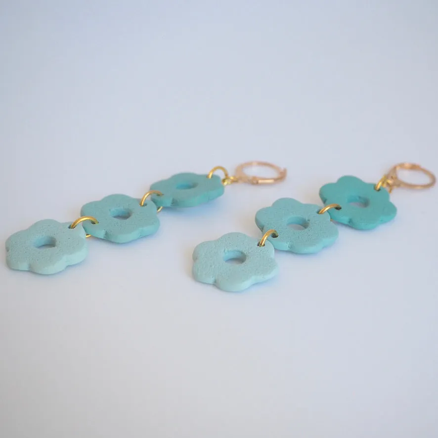 Triple Flower Aqua Blue Dangle Earrings by Spring St. Design Studio