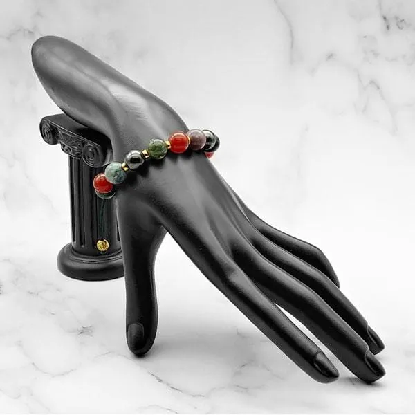 Triple Power |  Agate-Carnelian-Hematite Bracelet in Gold & Silver | 10MM