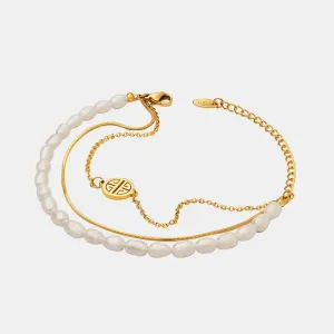 Triple Strand Pearl Charm Bracelet