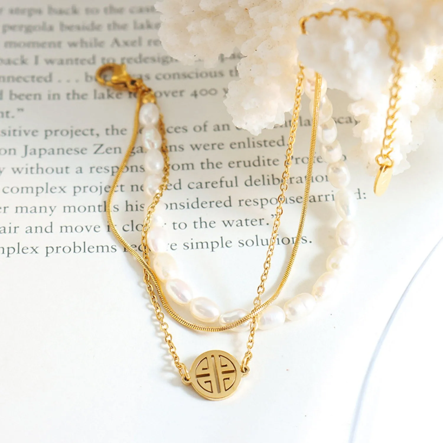 Triple Strand Pearl Charm Bracelet