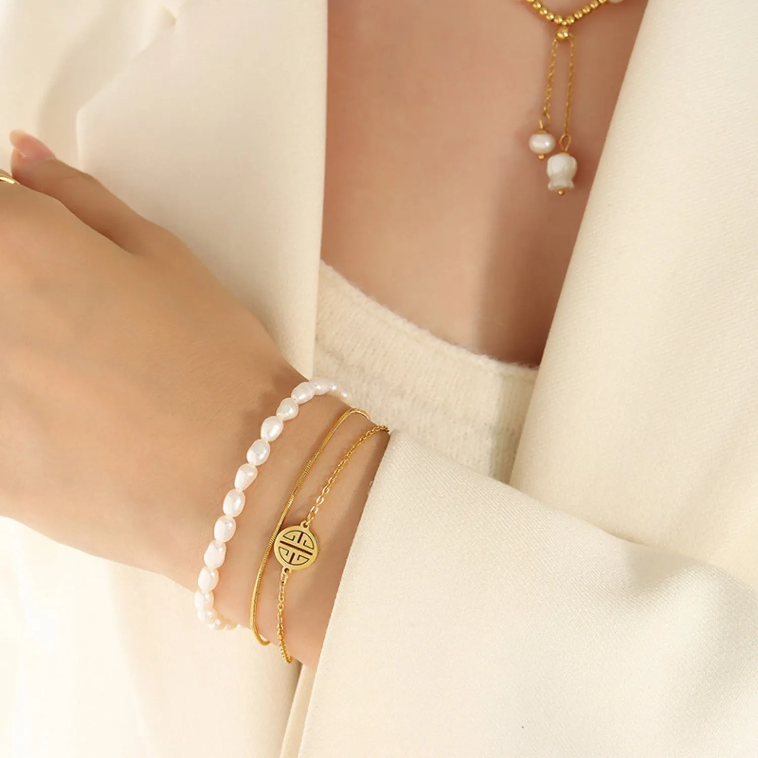 Triple Strand Pearl Charm Bracelet
