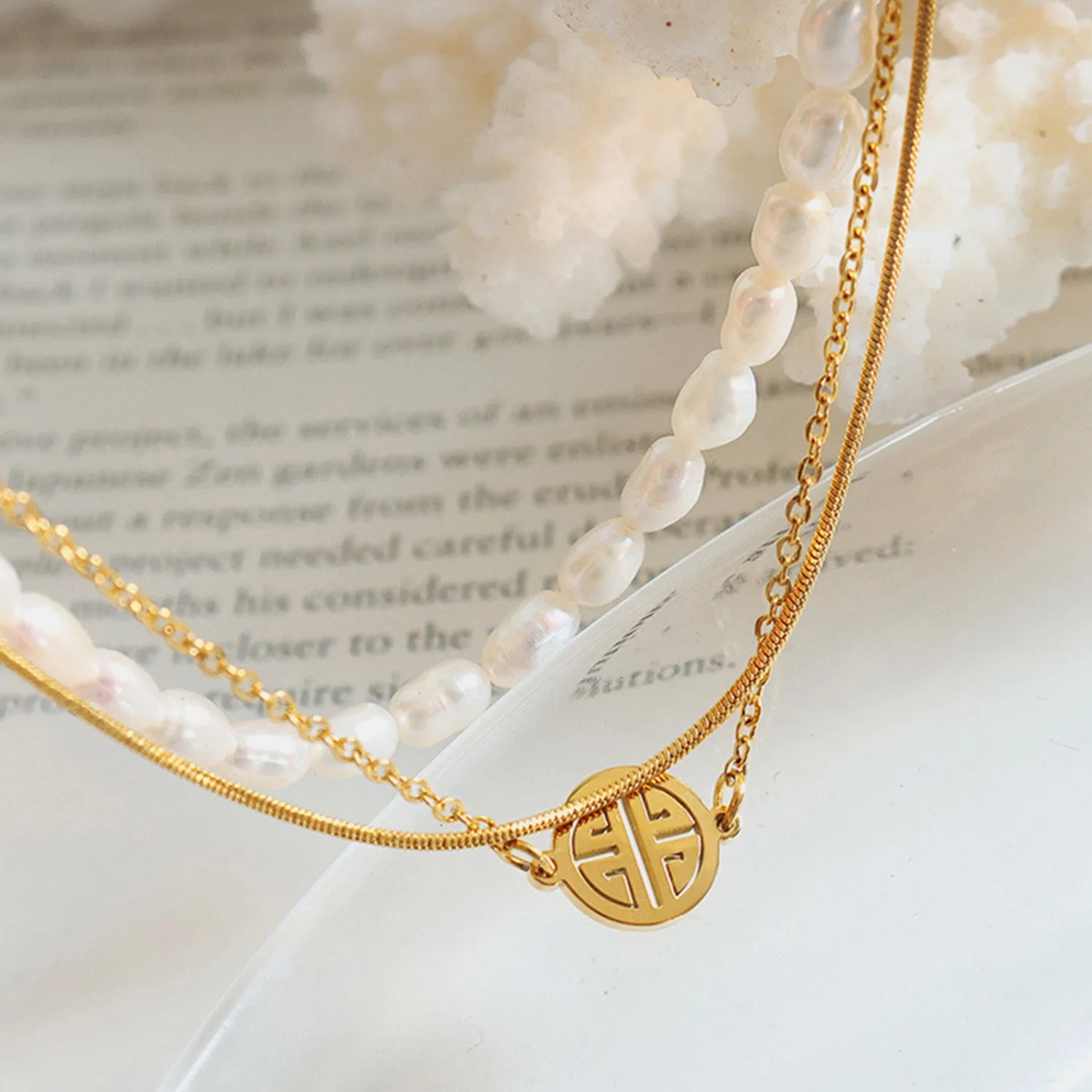 Triple Strand Pearl Charm Bracelet