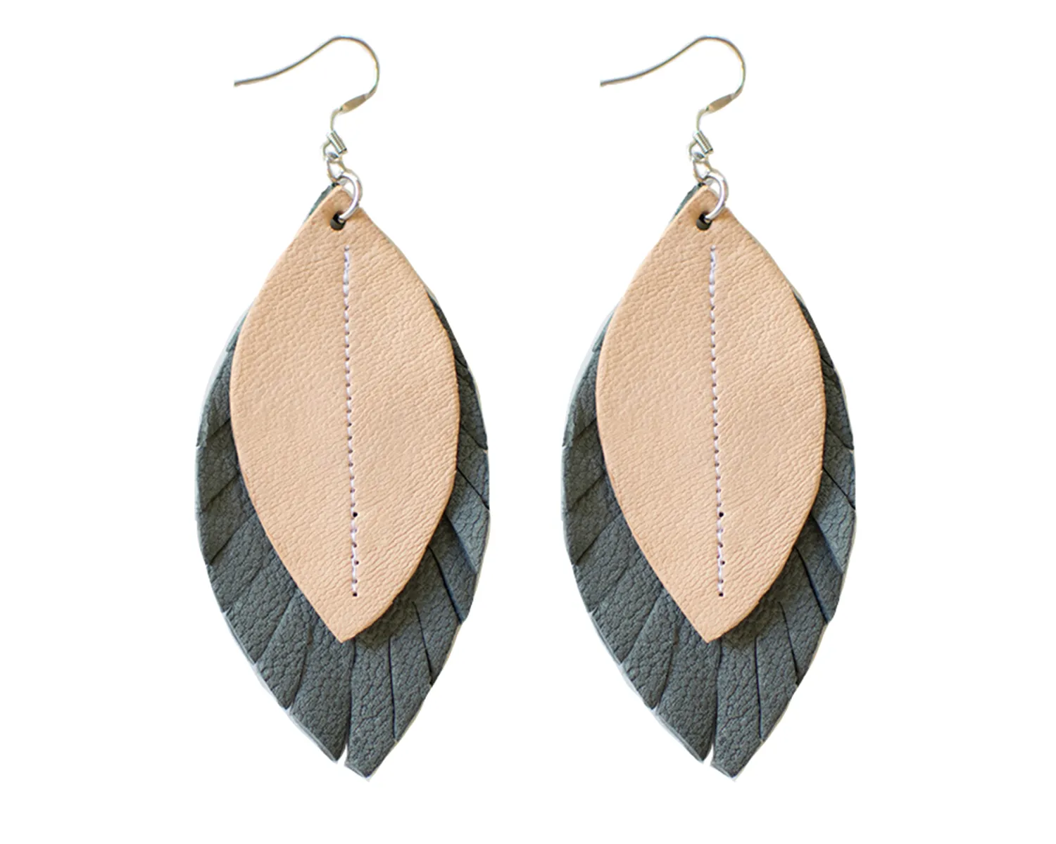 Two-Tone Feather Earrings - Grey   Blush