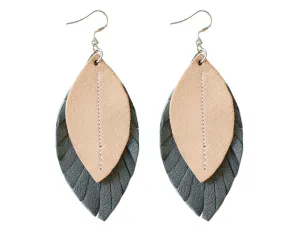 Two-Tone Feather Earrings - Grey   Blush