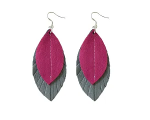 Two-Tone Feather Earrings - Grey   Rose