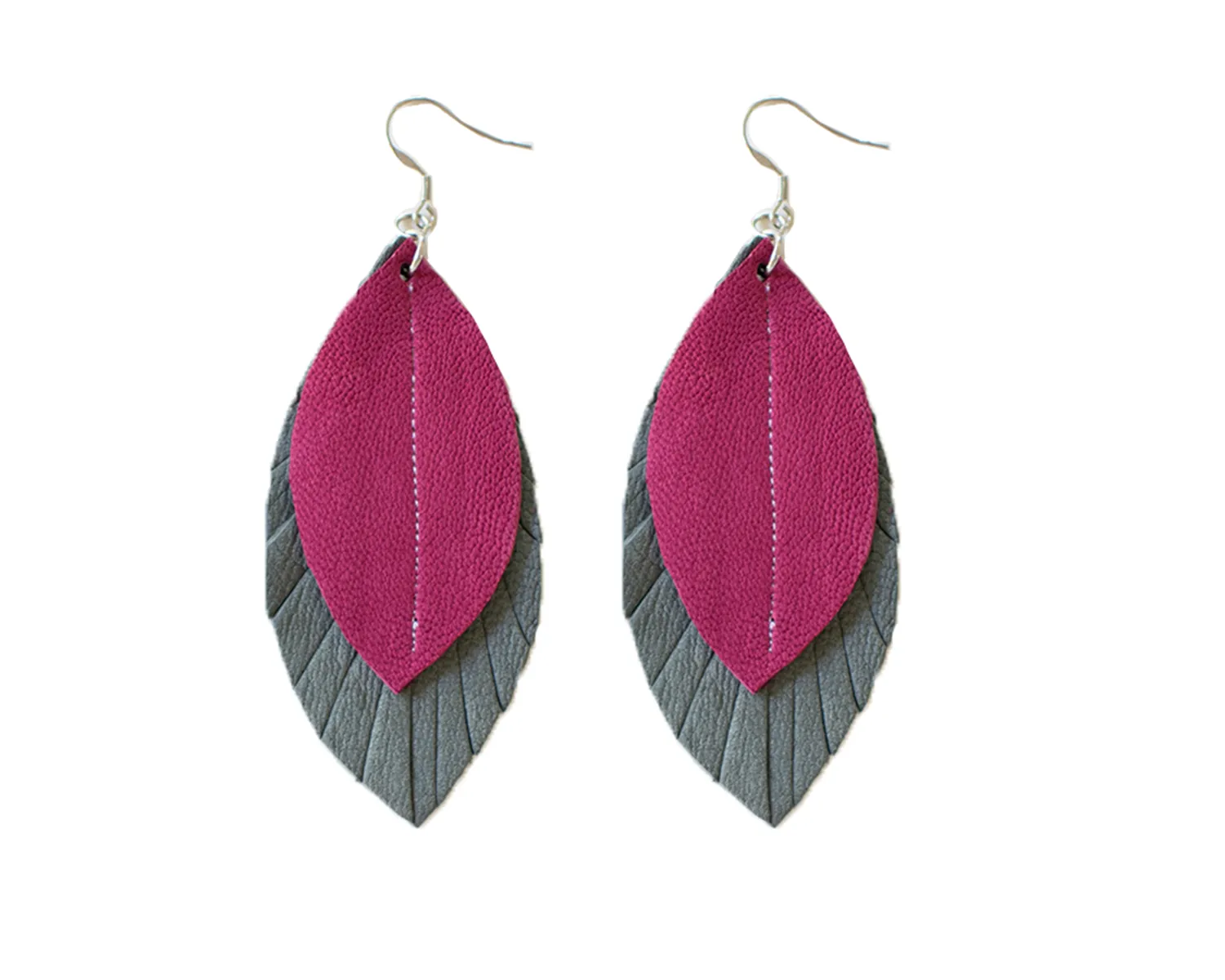 Two-Tone Feather Earrings - Grey   Rose