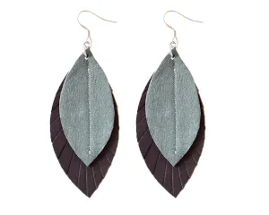 Two-Tone Feather Earrings - Plum   Grey