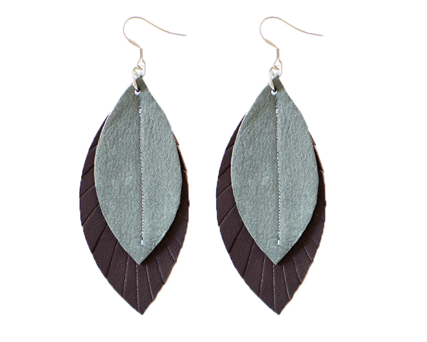 Two-Tone Feather Earrings - Plum   Grey