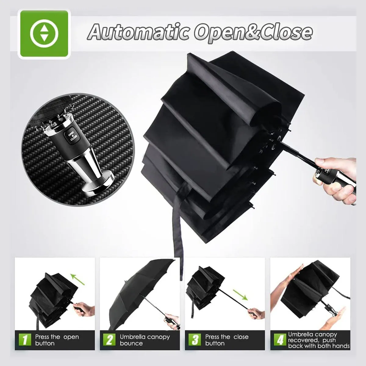 Umbrella for All Cars, 10 Ribs Umbrella Windproof Automatic Folding Umbrella, One-handed use, Rain and Sun Protection, Car Accessories HY13993