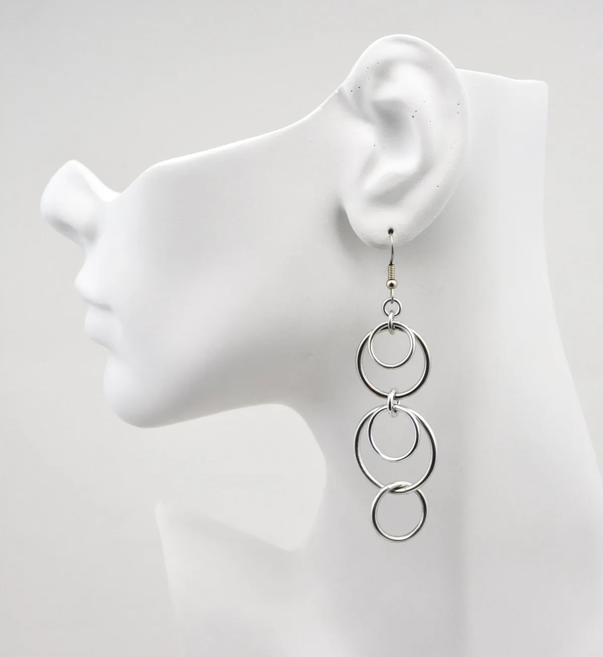 Very Long Double Scallop Hoop Earrings - Lightweight Aluminum