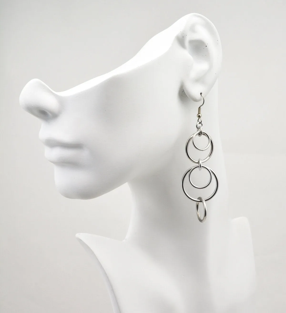 Very Long Double Scallop Hoop Earrings - Lightweight Aluminum