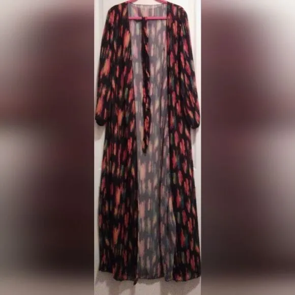 Vibrant Abstract Patterned Lightweight Long Robe - Size S