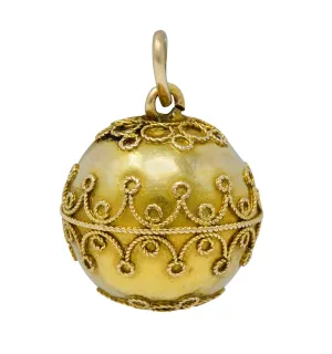Victorian 14 Karat Gold Decorous Ball Charm Circa 1880s