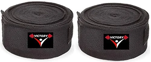 VICTORY Combo -Professional Boxing Cotton Hand Wrap & Hand Bandage - Imported with Skipping Rope Big (Black)