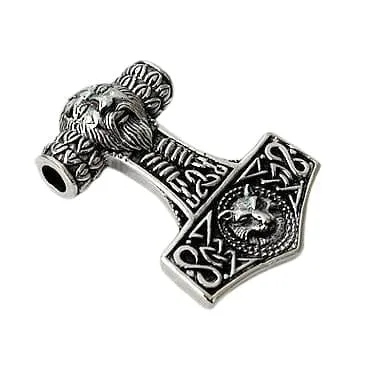Viking Fenrir Wolf Mjolnir Thors Hammer Pendant