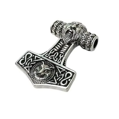 Viking Fenrir Wolf Mjolnir Thors Hammer Pendant