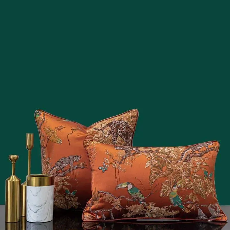 Vintage Toucan Jacquard Throw Pillow Cover