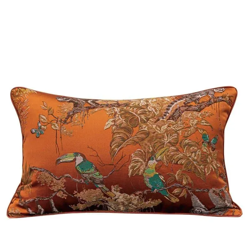 Vintage Toucan Jacquard Throw Pillow Cover