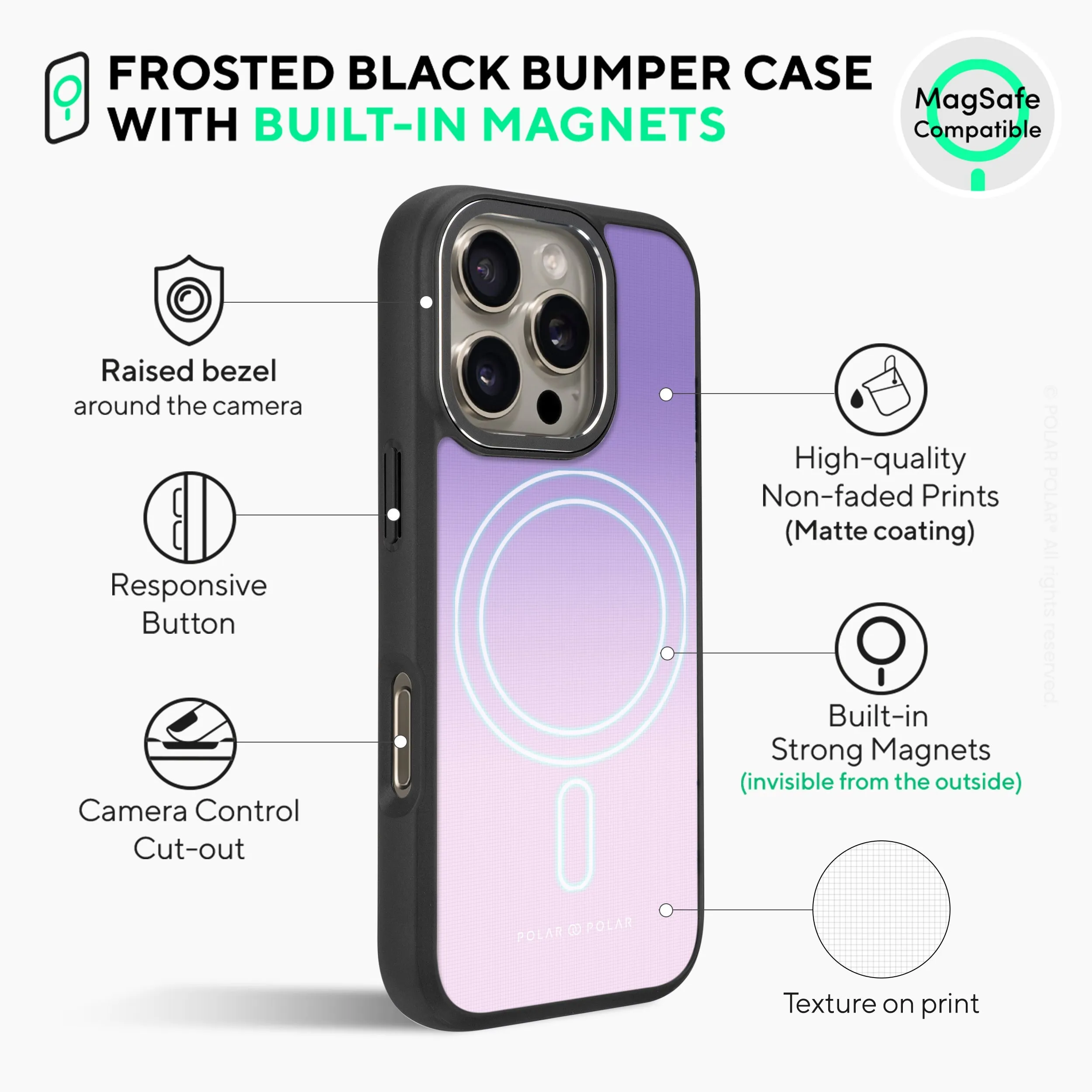 Violet Blue Pastel - iPhone 16 Pro Frosted Black Bumper MagSafe Case