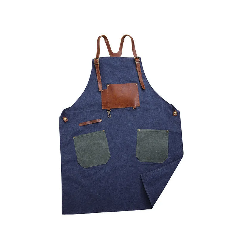 Waxed Canvas and Leather Apron Craftsman's Apron Barista's Apron with Pockets WQ01