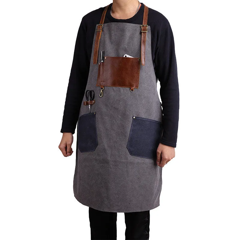 Waxed Canvas and Leather Apron Craftsman's Apron Barista's Apron with Pockets WQ01