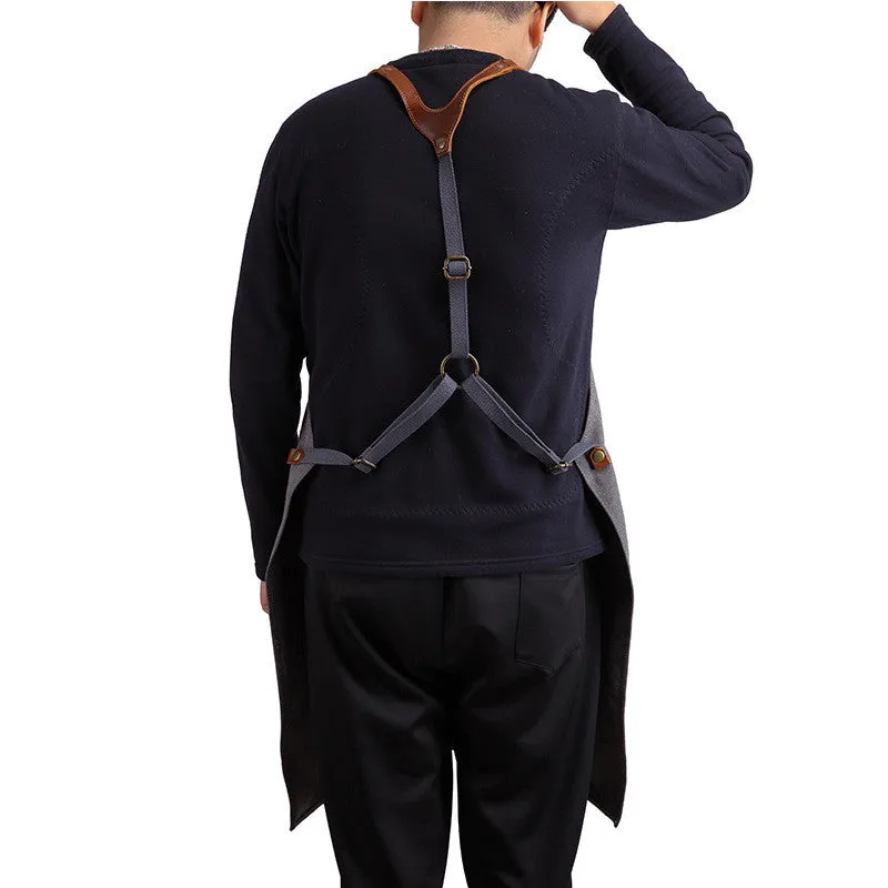 Waxed Canvas and Leather Apron Craftsman's Apron Barista's Apron with Pockets WQ01