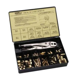 Western Enterprises Hose Repair Kit, A-Size/B-Size Fittings, 3/16 in and 1/4 in Hose ID, Hammer-Strike 2-Hole Jaw Crimp Tool, CK-1