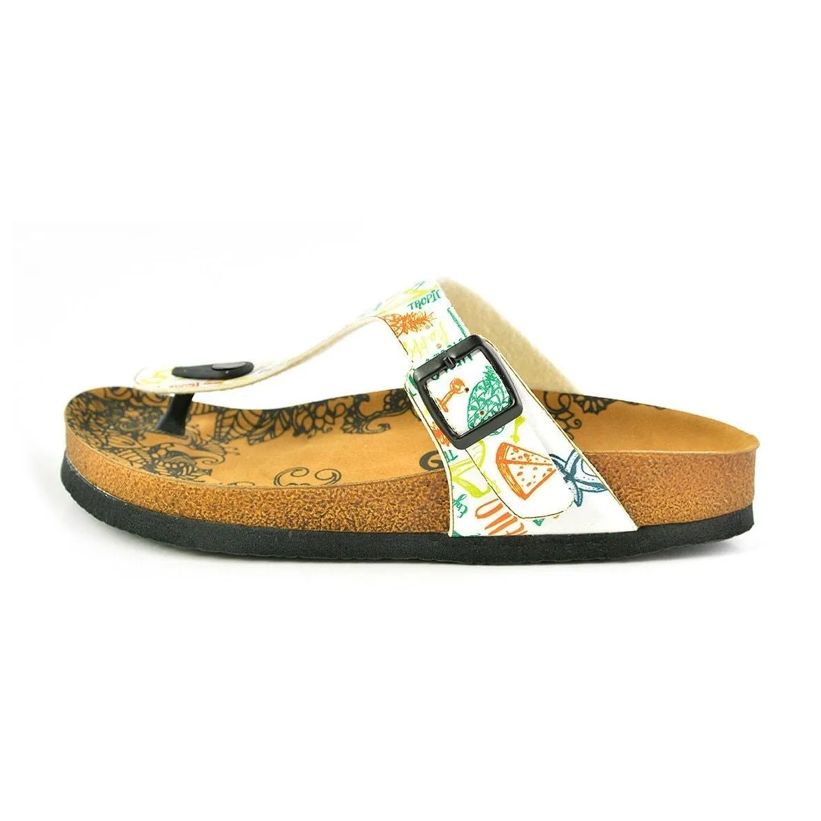 White Colored, Green, Orange, Red Patterned, Blue Sea Stared, Hello, Patterned Sandal - CAL521