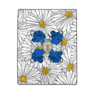 White Daisy Ladies in Blue Throw Blanket