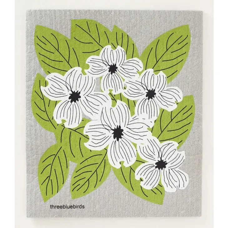White Dogwood Flowers Swedish Dishcloth