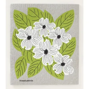 White Dogwood Flowers Swedish Dishcloth