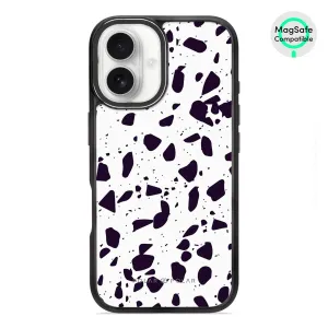 White Rocky Road Terrazzo - iPhone 16 Frosted Black Bumper MagSafe Case