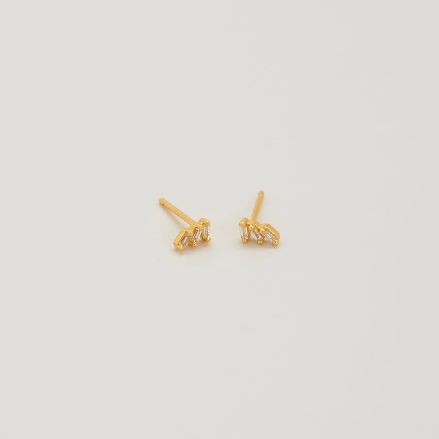 White Triple Baguette Gold Studs