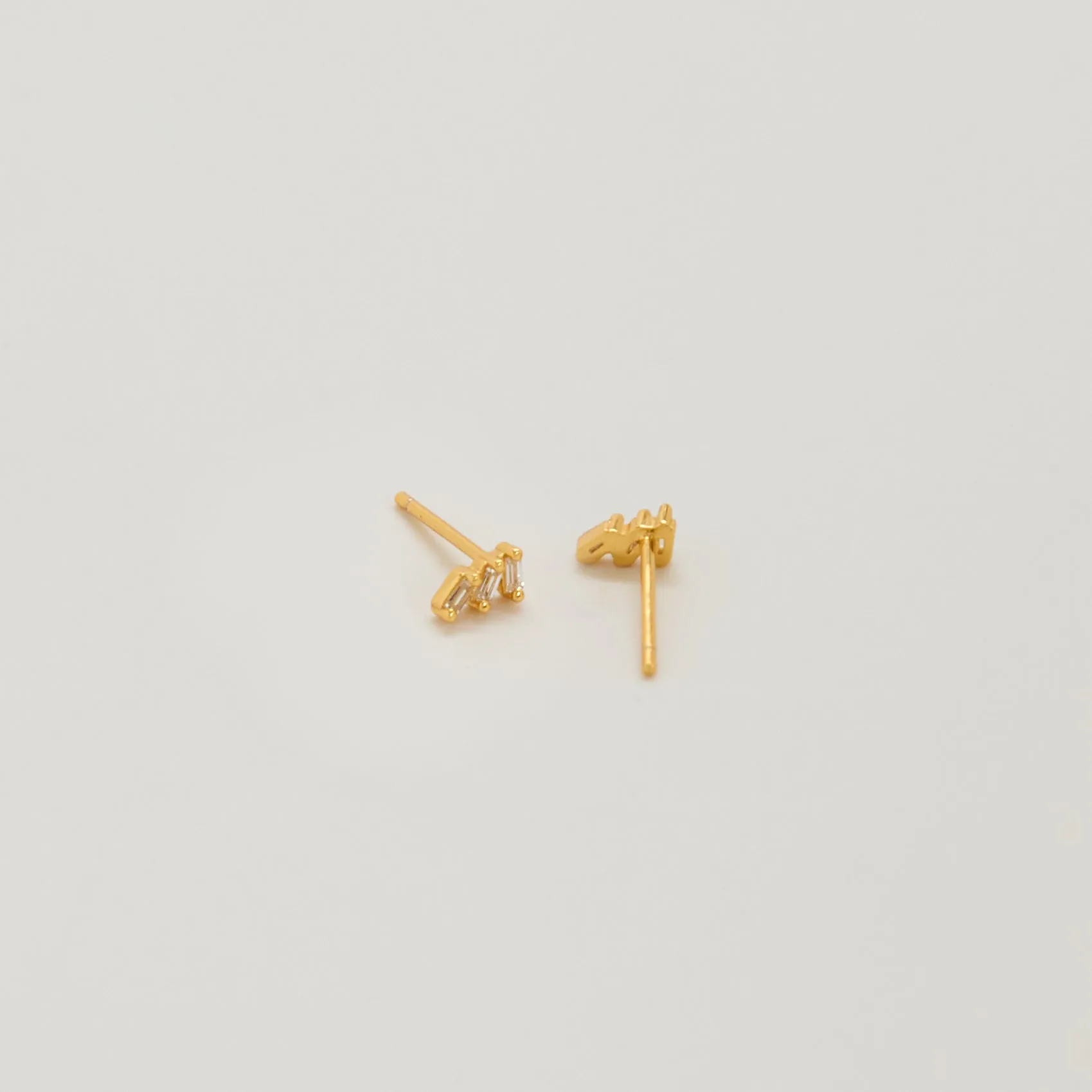White Triple Baguette Gold Studs