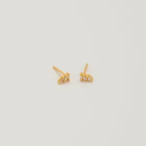 White Triple Baguette Gold Studs