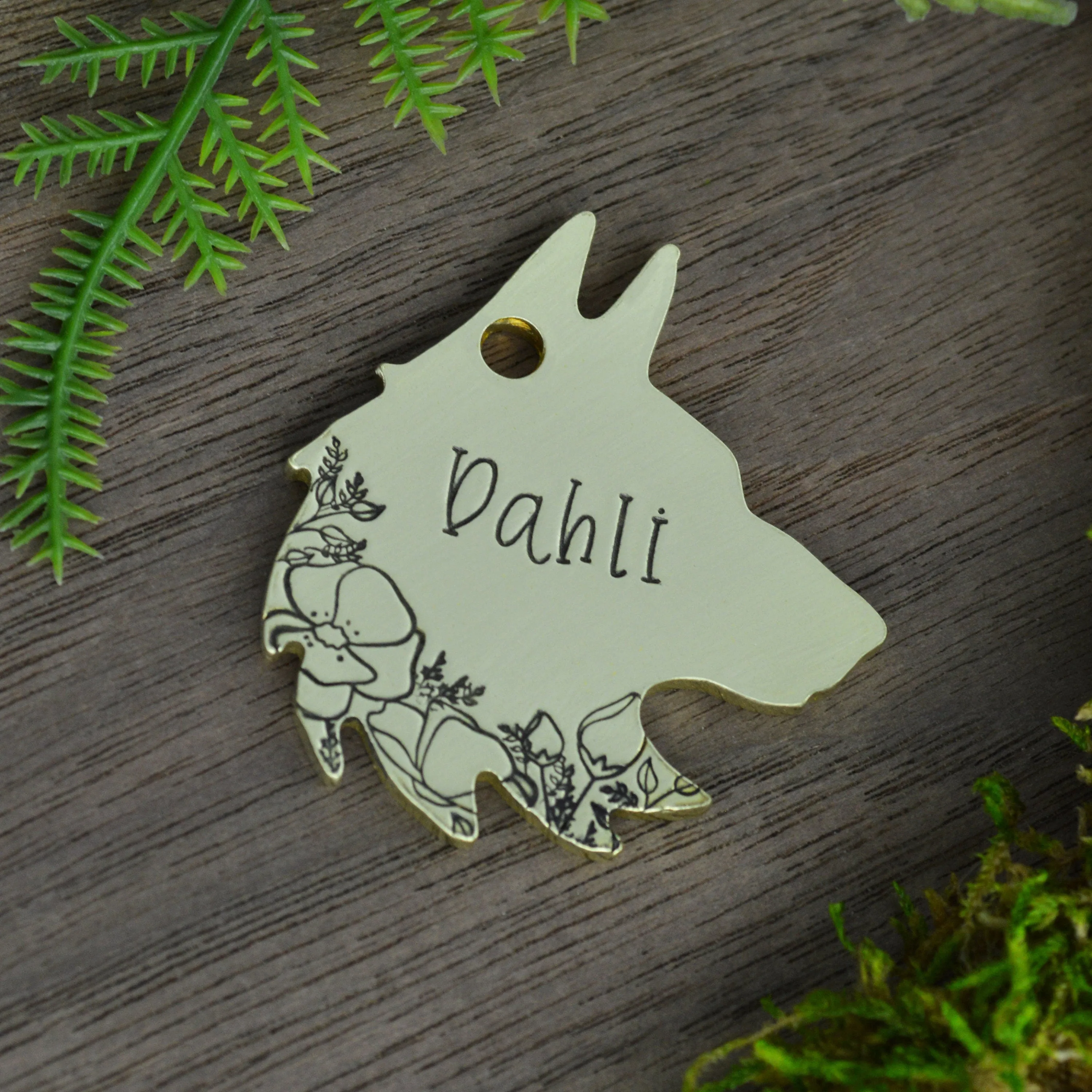 Wolf in the Poppies Handstamped Pet ID Tag