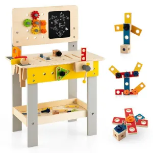 Wooden Pretend Play Workbench Set with Blackboard for Toddlers Ages 3  - Color: