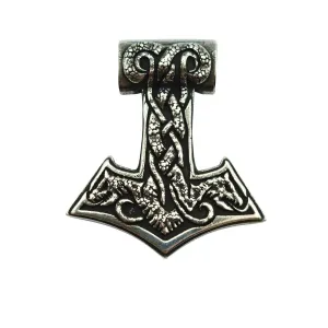 World Serpent Mjolnir silver pendant