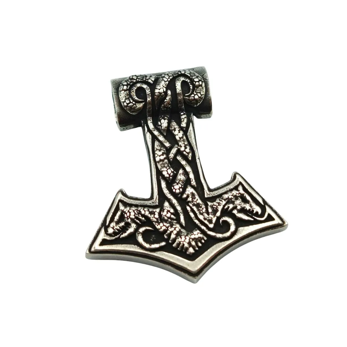 World Serpent Mjolnir silver pendant