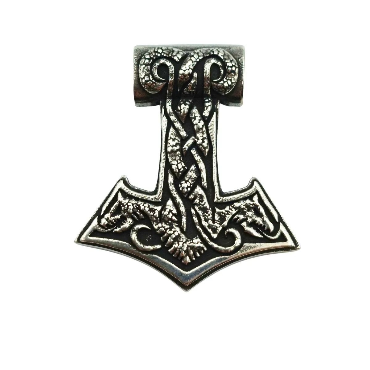 World Serpent Mjolnir silver pendant