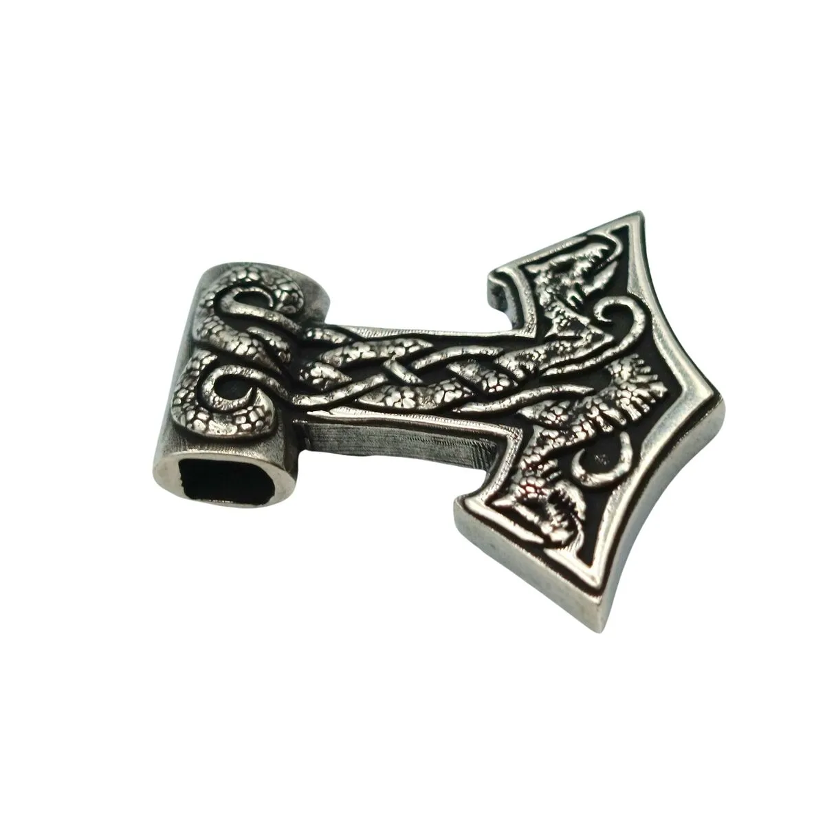 World Serpent Mjolnir silver pendant