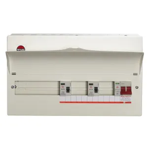 Wylex NMRS14SSLMHISA 14 Way High Integrity   100A Main Switch, 2x80A 30mA Type A RCD with SPD