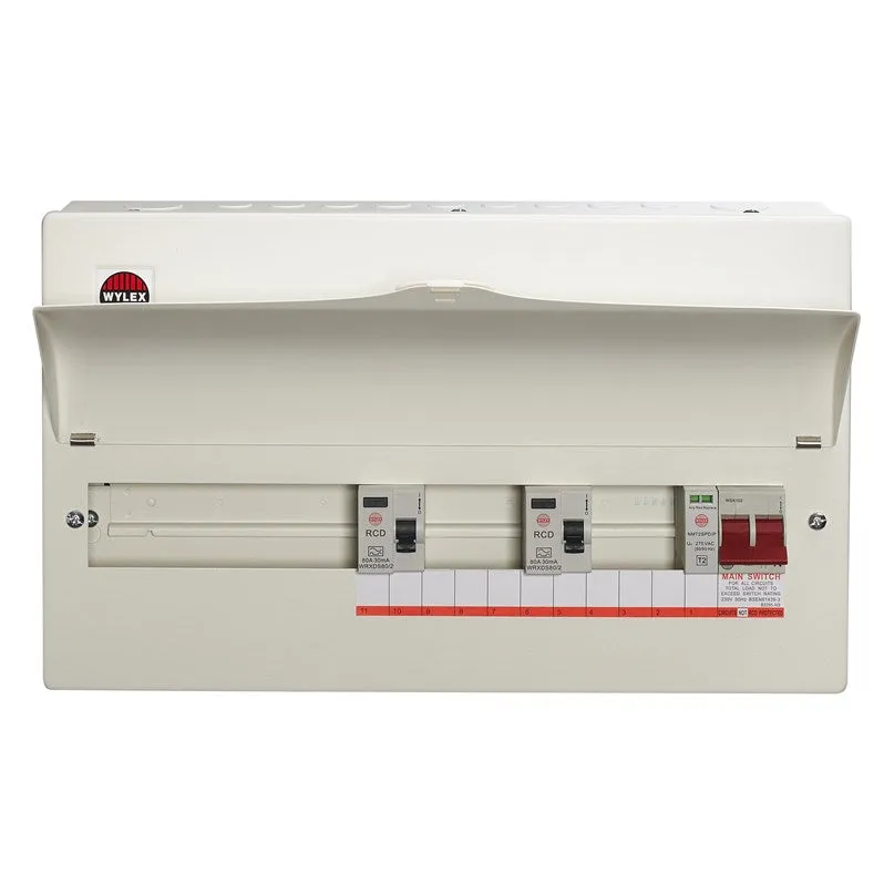 Wylex NMRS14SSLMHISA 14 Way High Integrity   100A Main Switch, 2x80A 30mA Type A RCD with SPD