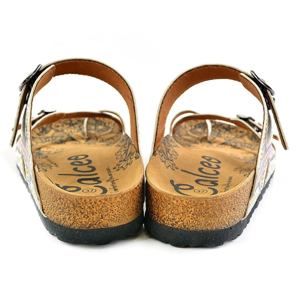 Yellow, Pink, Red Patterned and Square Shaped Sandal - CAL1004