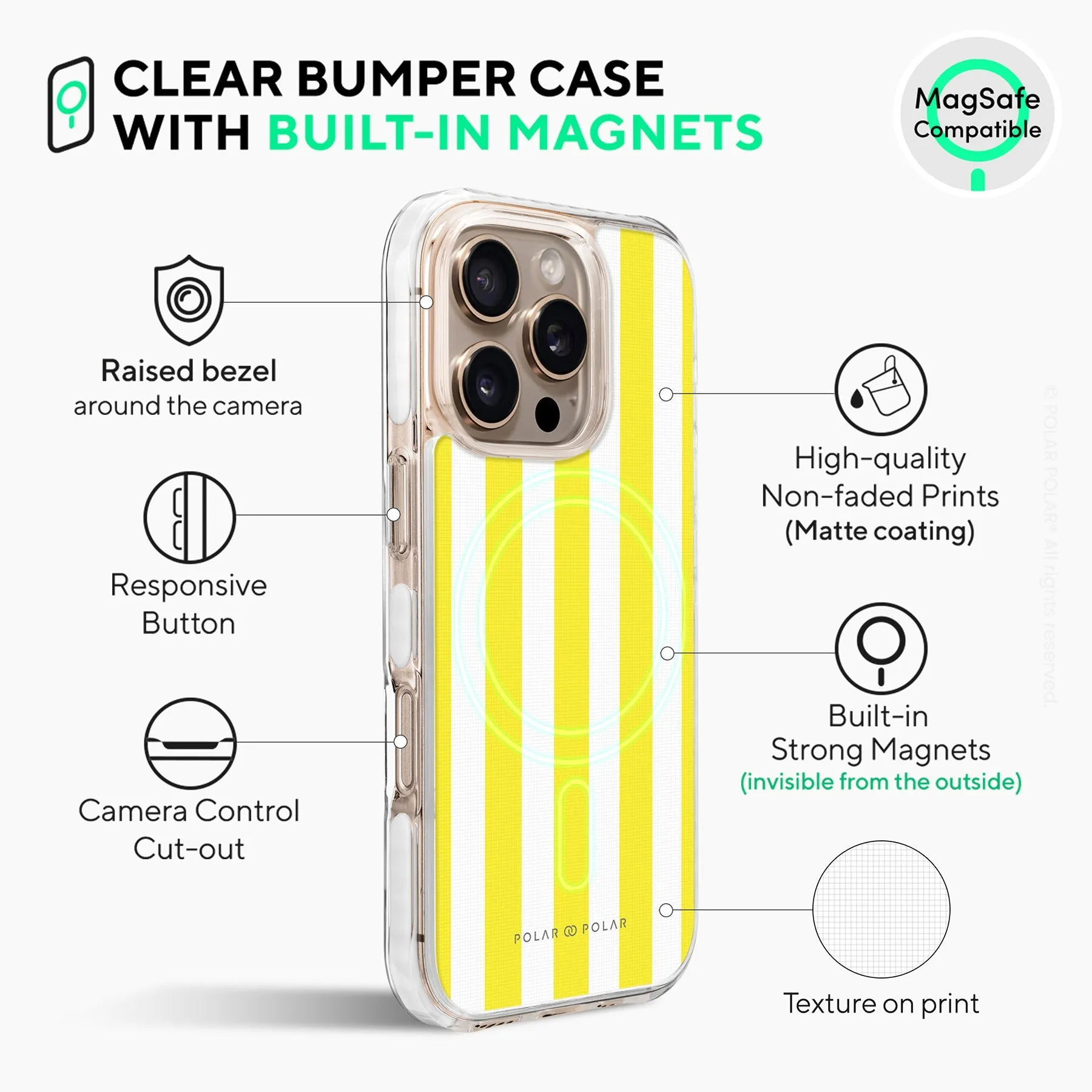 Yellow Stripe - iPhone 16 Pro Clear Bumper MagSafe Case