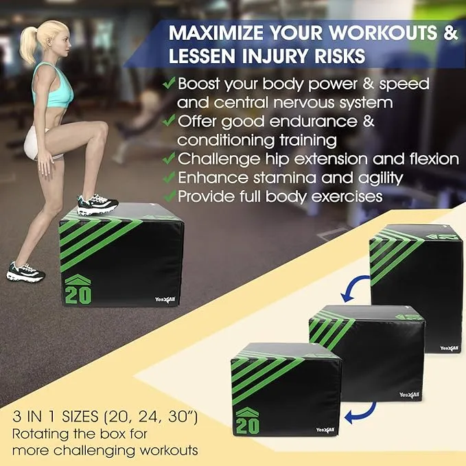 Yes4All 3 in 1 Foam Plyometric Jump Box for Training & Conditioning - Plyo Jump Box for Fitness Workout Exercise