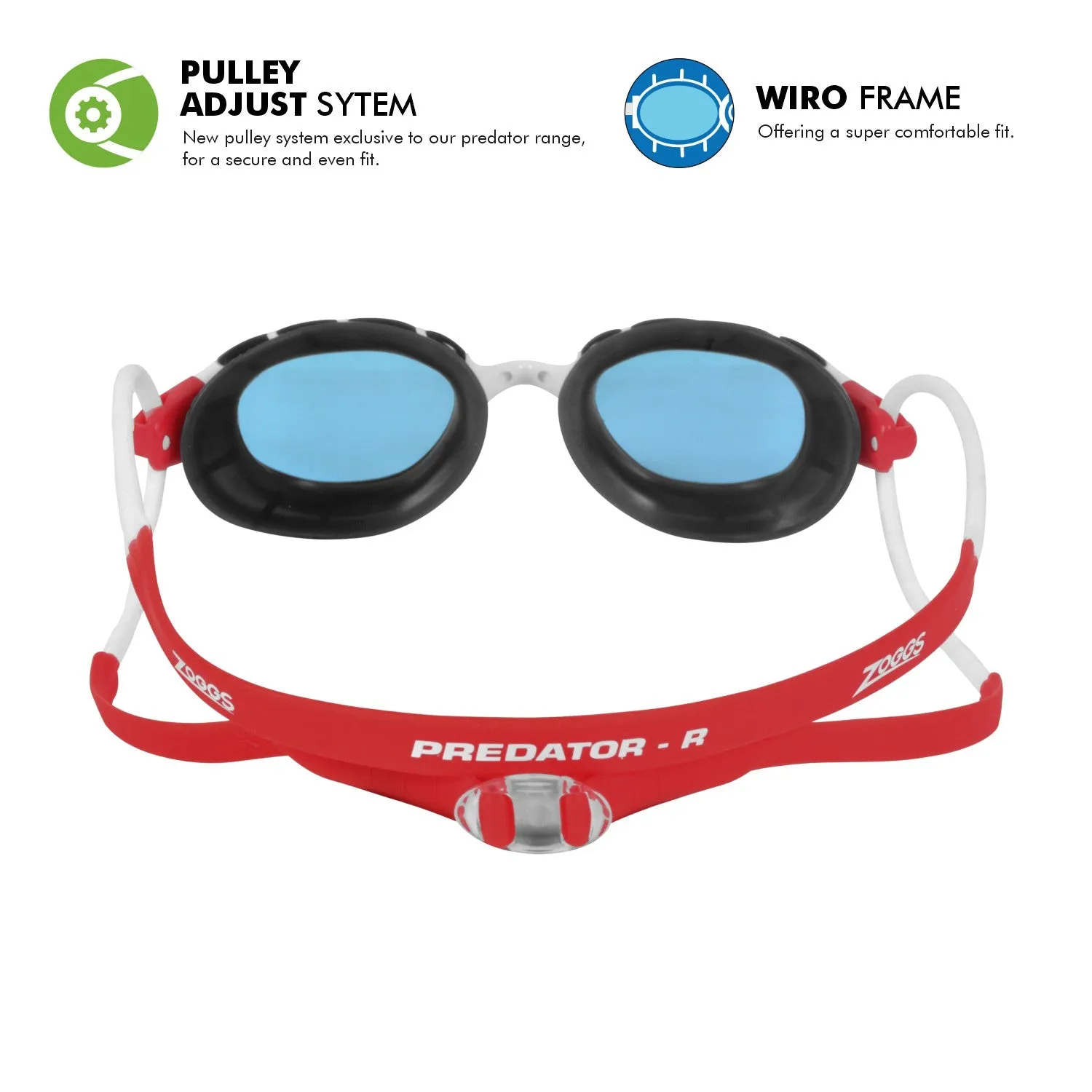 Zoggs Predator Swimming Goggle | White Red/Tint Blue - Regular Fit